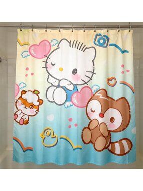 Cute Cartoon Animal Shower Curtain 59" × 71" with 12 Hooks Included